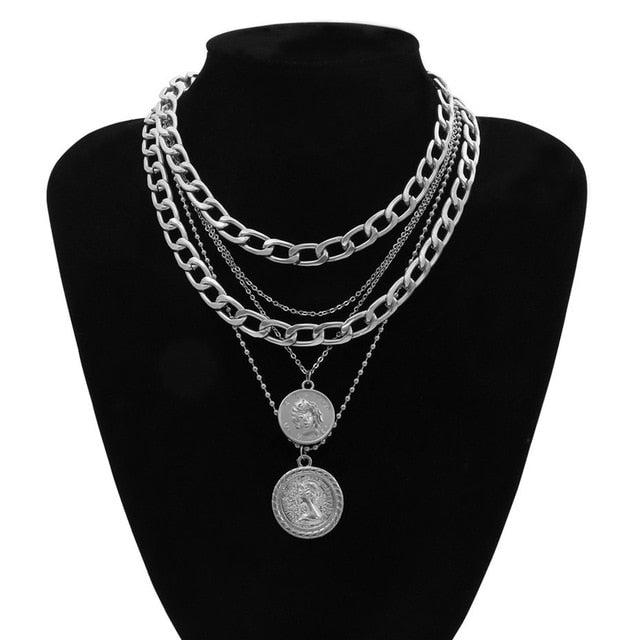 Ingemark Punk Miami Cuban Choker Necklace Colar Hip Hop Big Thick Chunky Chain Fashion Queen Coin Pendant Necklace Women Jewelry