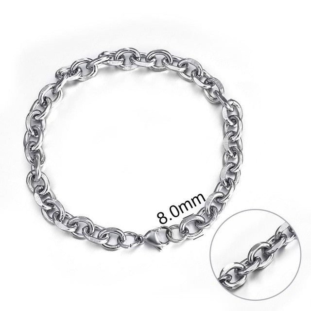 Jiayiqi 5-11 mm Men Chain Bracelet Stainless Steel Curb Cuban Link Chain Bangle for Male Women Hiphop Trendy Wrist Jewelry Gift