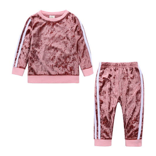 Casual Kids Clothes Girl Outfits Spring Autumn Baby Girl Clothes Sets Gold Velvet Long Sleeve Tops+Pants Children Girls Set