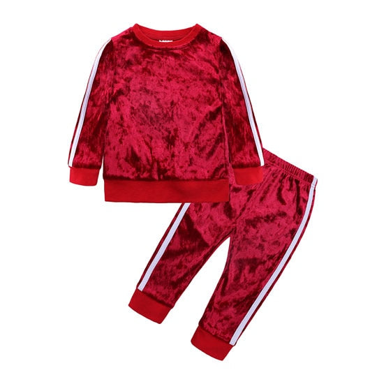 Casual Kids Clothes Girl Outfits Spring Autumn Baby Girl Clothes Sets Gold Velvet Long Sleeve Tops+Pants Children Girls Set