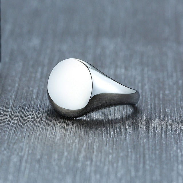 Vnox Chic Customize 14mm Signet Ring for Women Glossy Stainless Steel Round Top Stamp Band Minimalist Cool Personalized Jewelry