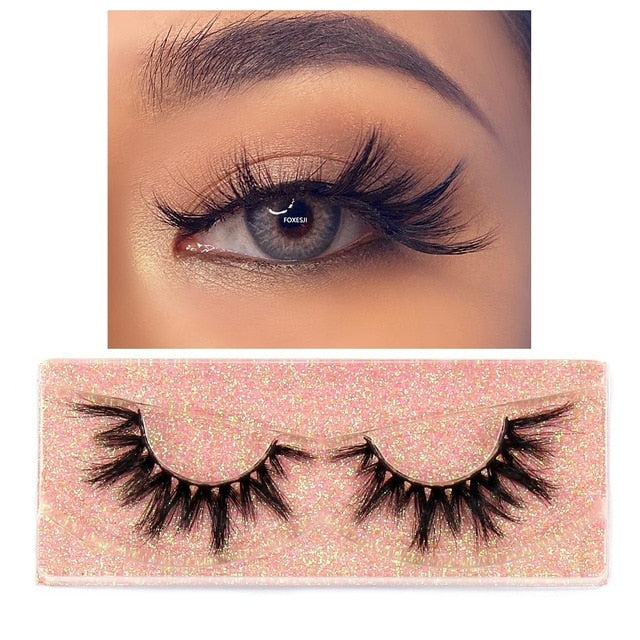 FOXESJI Makeup Eyelashes 3D Mink Lashes Fluffy Soft Wispy Volume Natural long Cross False Eyelashes Eye Lashes Reusable Eyelash