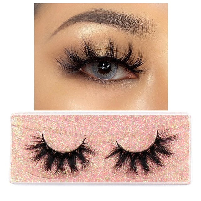 FOXESJI Makeup Eyelashes 3D Mink Lashes Fluffy Soft Wispy Volume Natural long Cross False Eyelashes Eye Lashes Reusable Eyelash