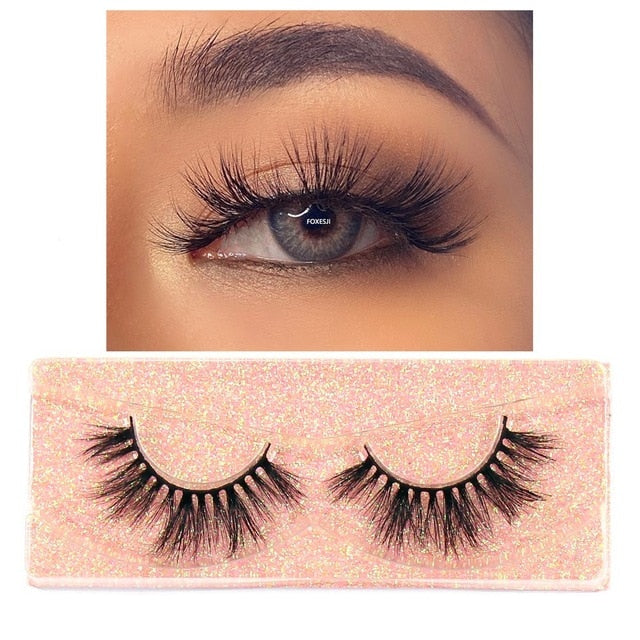 FOXESJI Makeup Eyelashes 3D Mink Lashes Fluffy Soft Wispy Volume Natural long Cross False Eyelashes Eye Lashes Reusable Eyelash