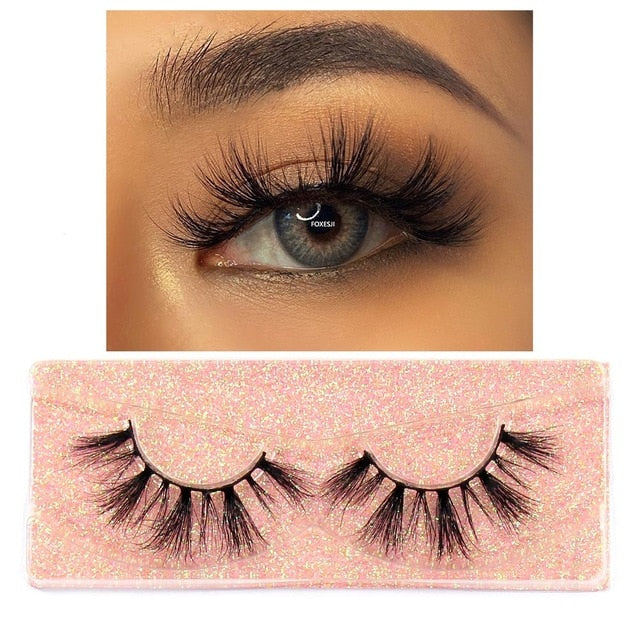 FOXESJI Makeup Eyelashes 3D Mink Lashes Fluffy Soft Wispy Volume Natural long Cross False Eyelashes Eye Lashes Reusable Eyelash