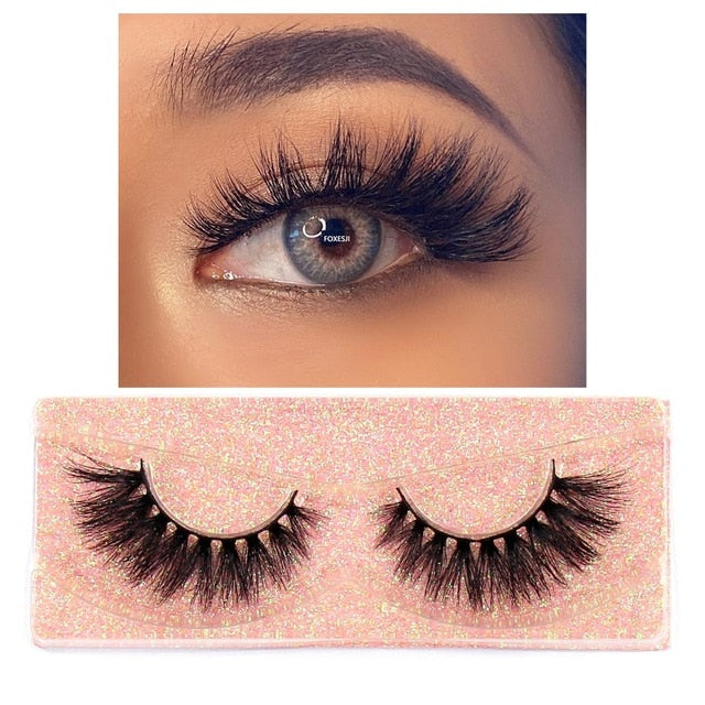 FOXESJI Makeup Eyelashes 3D Mink Lashes Fluffy Soft Wispy Volume Natural long Cross False Eyelashes Eye Lashes Reusable Eyelash