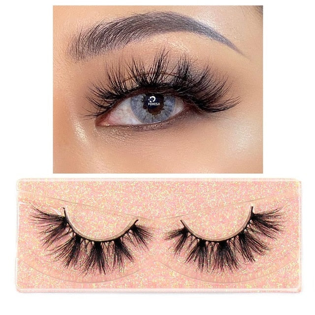 FOXESJI Makeup Eyelashes 3D Mink Lashes Fluffy Soft Wispy Volume Natural long Cross False Eyelashes Eye Lashes Reusable Eyelash