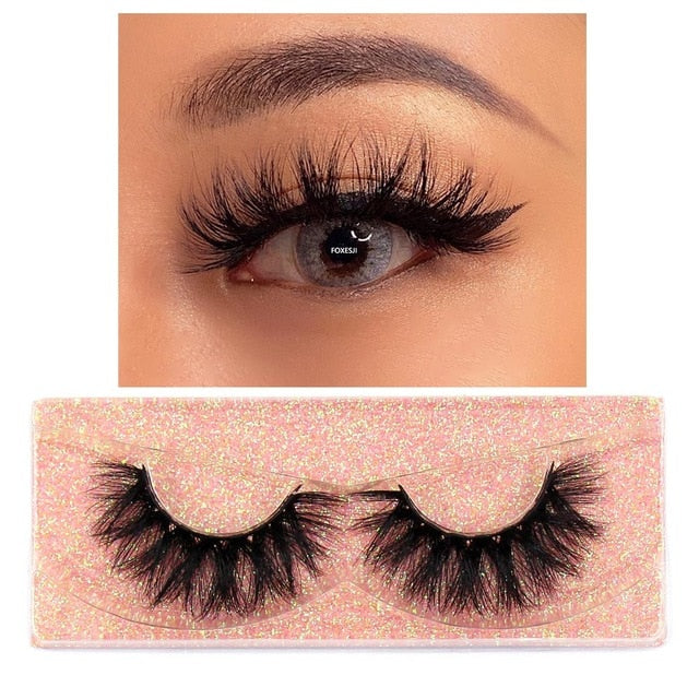 FOXESJI Makeup Eyelashes 3D Mink Lashes Fluffy Soft Wispy Volume Natural long Cross False Eyelashes Eye Lashes Reusable Eyelash