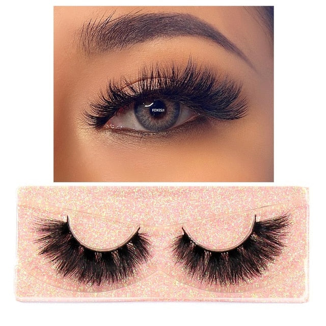 FOXESJI Makeup Eyelashes 3D Mink Lashes Fluffy Soft Wispy Volume Natural long Cross False Eyelashes Eye Lashes Reusable Eyelash