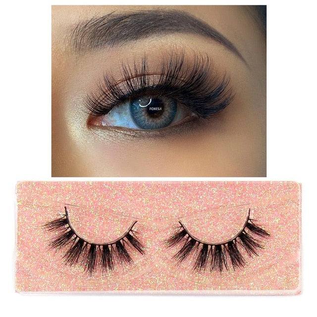 FOXESJI Makeup Eyelashes 3D Mink Lashes Fluffy Soft Wispy Volume Natural long Cross False Eyelashes Eye Lashes Reusable Eyelash