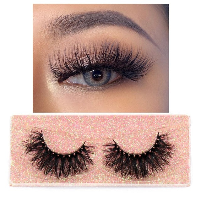FOXESJI Makeup Eyelashes 3D Mink Lashes Fluffy Soft Wispy Volume Natural long Cross False Eyelashes Eye Lashes Reusable Eyelash