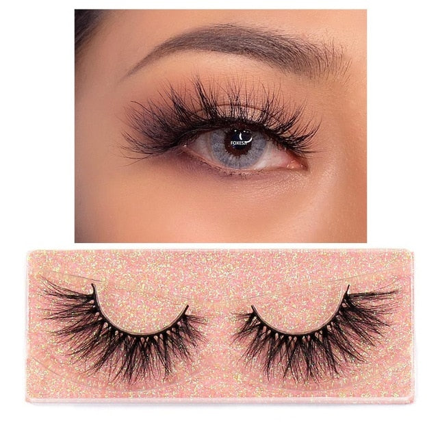 FOXESJI Makeup Eyelashes 3D Mink Lashes Fluffy Soft Wispy Volume Natural long Cross False Eyelashes Eye Lashes Reusable Eyelash