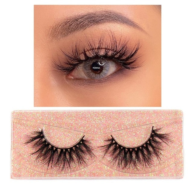 FOXESJI Makeup Eyelashes 3D Mink Lashes Fluffy Soft Wispy Volume Natural long Cross False Eyelashes Eye Lashes Reusable Eyelash