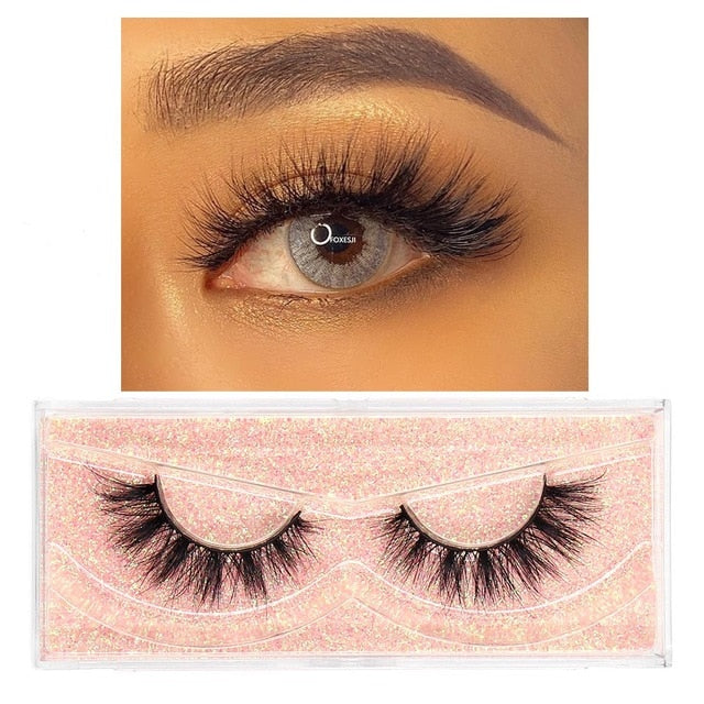FOXESJI Makeup Eyelashes 3D Mink Lashes Fluffy Soft Wispy Volume Natural long Cross False Eyelashes Eye Lashes Reusable Eyelash