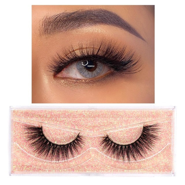 FOXESJI Makeup Eyelashes 3D Mink Lashes Fluffy Soft Wispy Volume Natural long Cross False Eyelashes Eye Lashes Reusable Eyelash