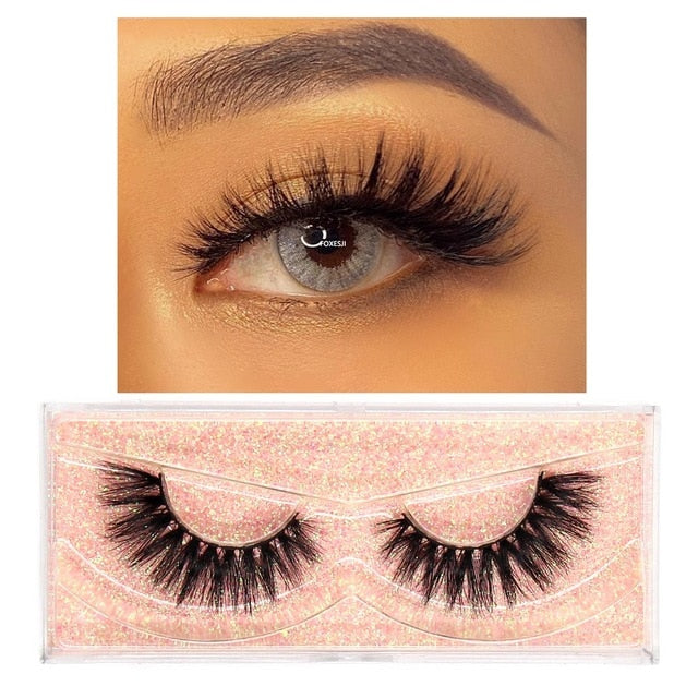 FOXESJI Makeup Eyelashes 3D Mink Lashes Fluffy Soft Wispy Volume Natural long Cross False Eyelashes Eye Lashes Reusable Eyelash