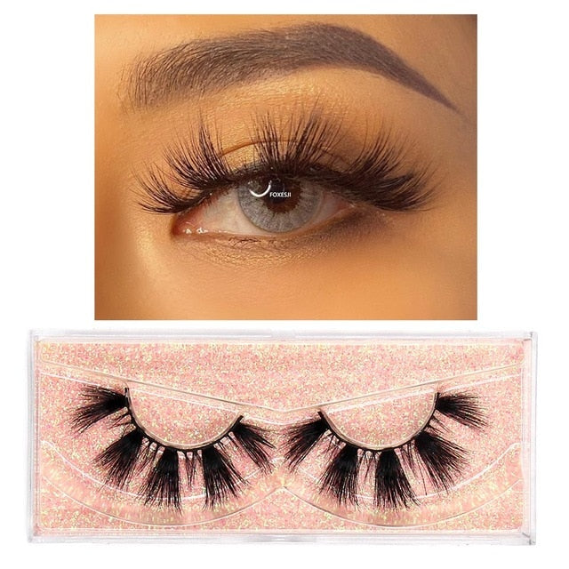FOXESJI Makeup Eyelashes 3D Mink Lashes Fluffy Soft Wispy Volume Natural long Cross False Eyelashes Eye Lashes Reusable Eyelash