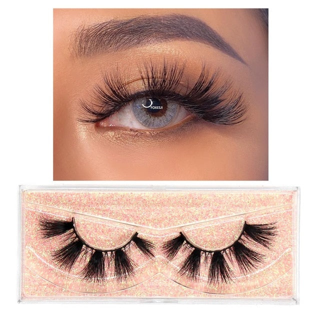 FOXESJI Makeup Eyelashes 3D Mink Lashes Fluffy Soft Wispy Volume Natural long Cross False Eyelashes Eye Lashes Reusable Eyelash