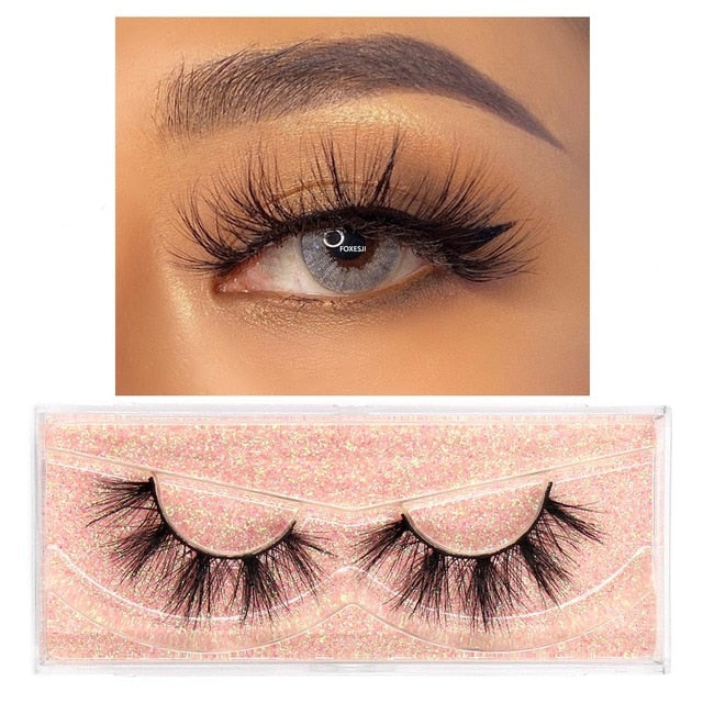 FOXESJI Makeup Eyelashes 3D Mink Lashes Fluffy Soft Wispy Volume Natural long Cross False Eyelashes Eye Lashes Reusable Eyelash