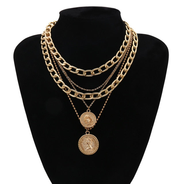 Ingemark Punk Miami Cuban Choker Necklace Colar Hip Hop Big Thick Chunky Chain Fashion Queen Coin Pendant Necklace Women Jewelry