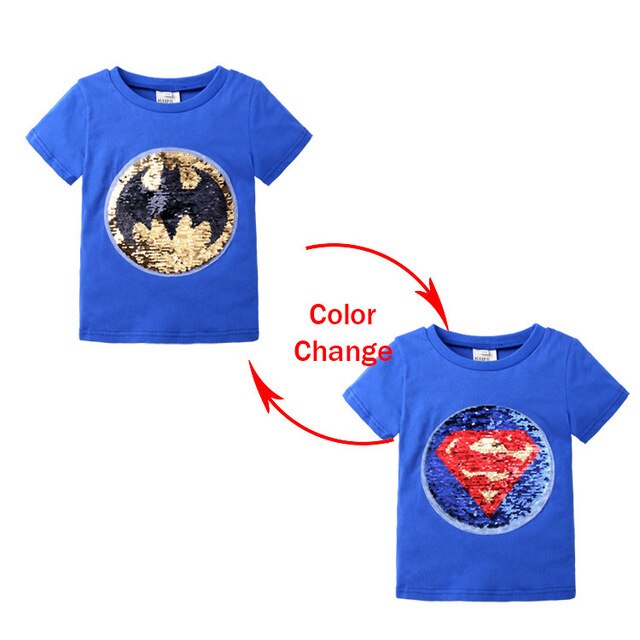 Variable Sequins Graphic T Shirts Cartoon Kids Boys Clothing T-Shirt Cotton Short Sleeve Children Girls Tops Kids Clothes