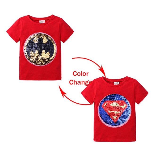 Variable Sequins Graphic T Shirts Cartoon Kids Boys Clothing T-Shirt Cotton Short Sleeve Children Girls Tops Kids Clothes
