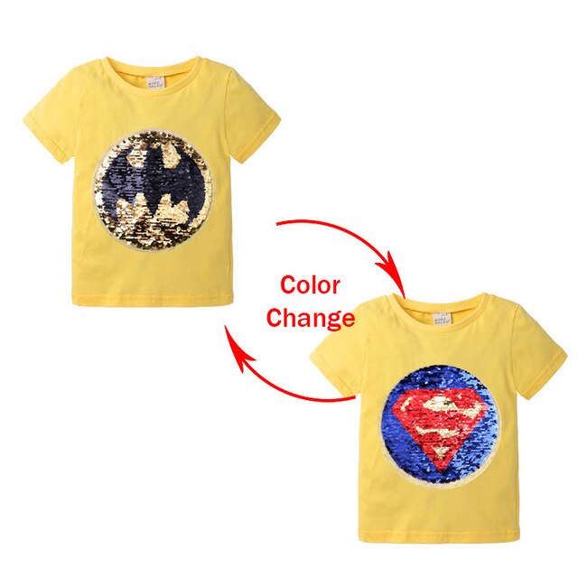 Variable Sequins Graphic T Shirts Cartoon Kids Boys Clothing T-Shirt Cotton Short Sleeve Children Girls Tops Kids Clothes