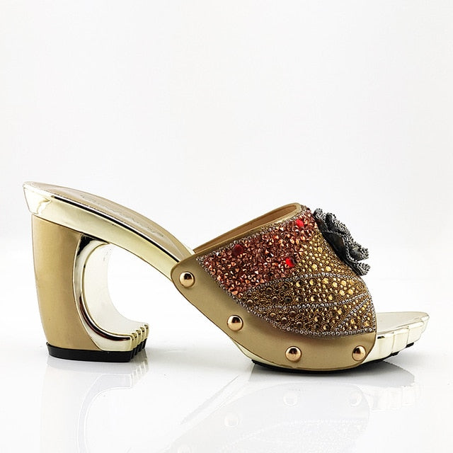 2020 New Arrival Fashionable Italian Shoes and Bag Sets Silver Color Women's Shoes with Appliques for African lady Sandals