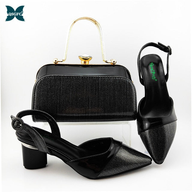 2020 Summer New Coming Italian design Green Color Shoes And Bag To Match Set Nigerian High Heels Party with Mature style