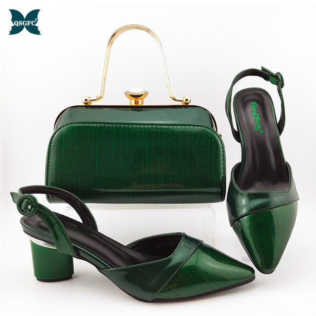 2020 Summer New Coming Italian design Green Color Shoes And Bag To Match Set Nigerian High Heels Party with Mature style
