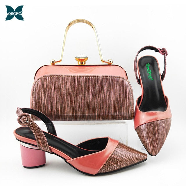 2020 Summer New Coming Italian design Green Color Shoes And Bag To Match Set Nigerian High Heels Party with Mature style