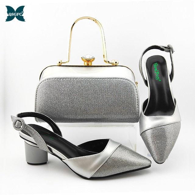 2020 Summer New Coming Italian design Green Color Shoes And Bag To Match Set Nigerian High Heels Party with Mature style