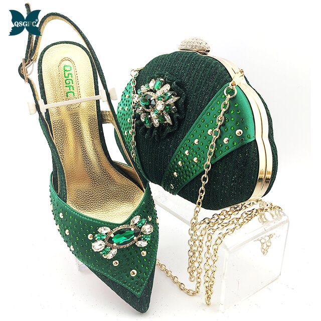 Newest Fashion African Silver Color Shoes and Bag Set for Party Italian design Shoes with Matching Bags 2020 Designer Shoe