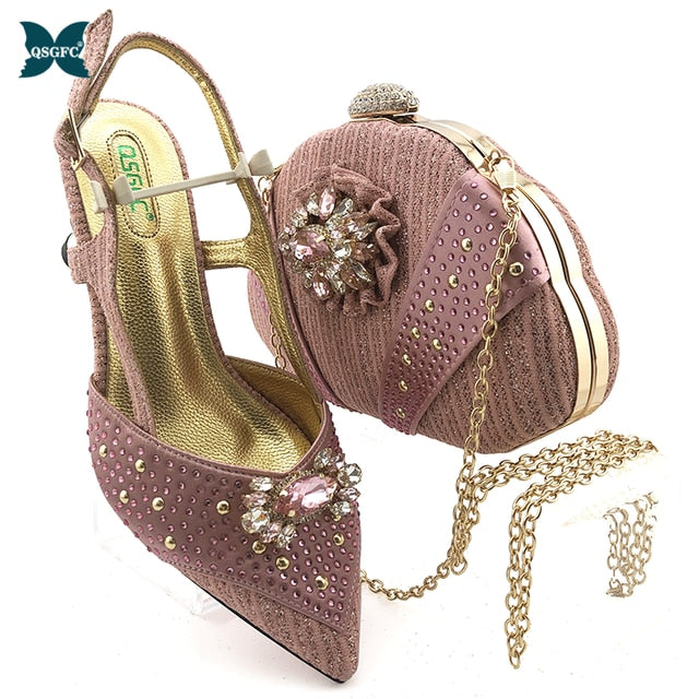 Newest Fashion African Silver Color Shoes and Bag Set for Party Italian design Shoes with Matching Bags 2020 Designer Shoe