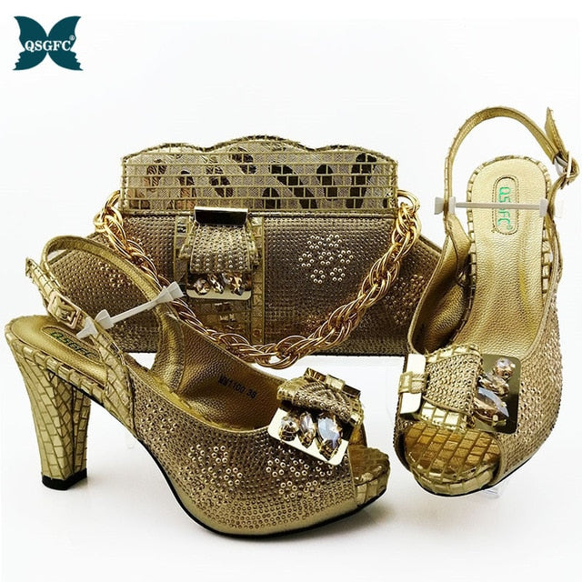 2020 New ins fashion Shoes and Bag Sets Italian design Matching Bags with High Quality Women for Party and wedding in high heel