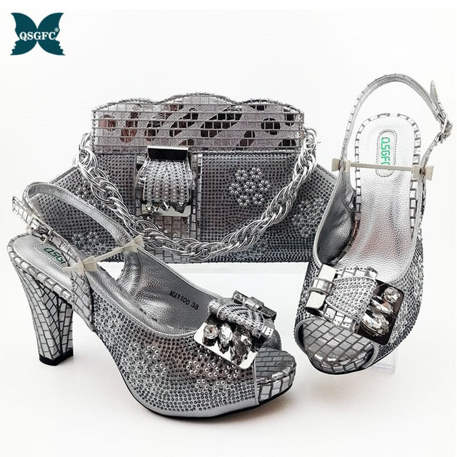 2020 New ins fashion Shoes and Bag Sets Italian design Matching Bags with High Quality Women for Party and wedding in high heel
