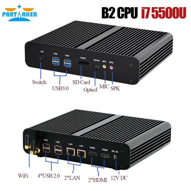 Core i3 4005U/5005U/i5 4200U/i5 5200U/i3 6157U/i3 7167U Fanless Mini Desktop Computer Mini PC with HD Port VGA 4*USB 3.0 Win 10