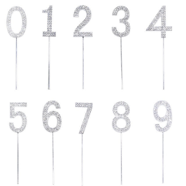 1Pc Glitter Alloy Rhinestone Number Cake Toppers Baby Shower Birthday Decoration Wedding Gold Silver Digital Cakes Dessert Decor