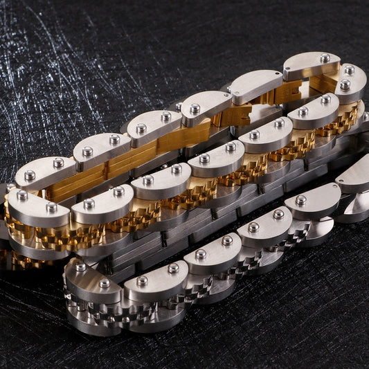 Gold Black Stainless Steel Bracelet Male 11MM Mens Watch Strap Bracelets Metal Bangles For Men Armband Hand Jewelry Accessories