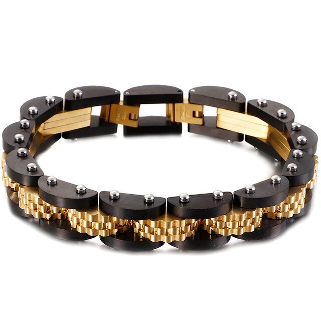 Gold Black Stainless Steel Bracelet Male 11MM Mens Watch Strap Bracelets Metal Bangles For Men Armband Hand Jewelry Accessories