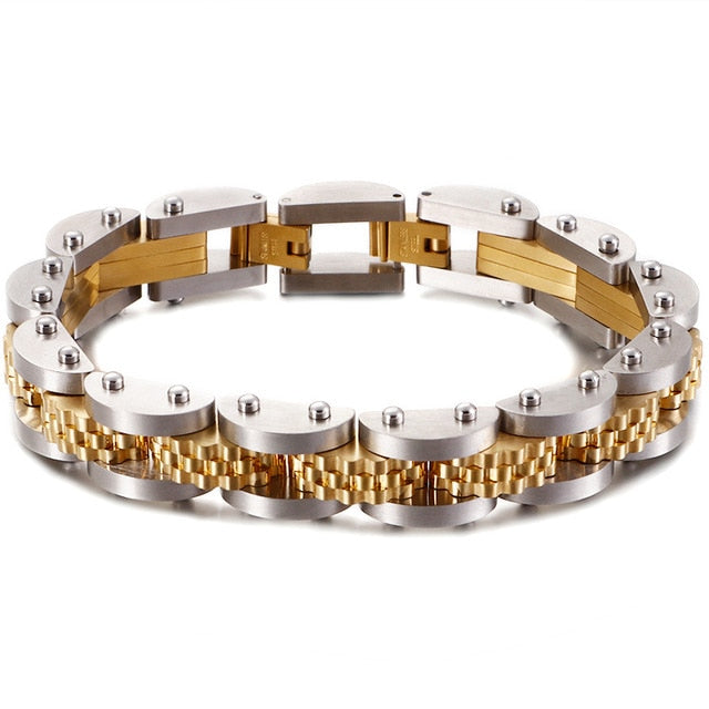 Gold Black Stainless Steel Bracelet Male 11MM Mens Watch Strap Bracelets Metal Bangles For Men Armband Hand Jewelry Accessories
