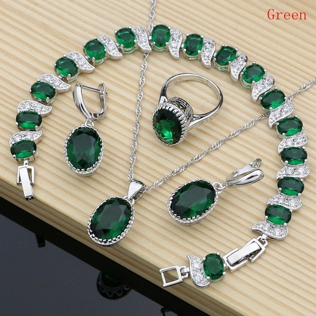Silver 925 Bridal Jewelry Champagne Zircon Jewelry Sets For Women Earrings/Pendant/Necklace/Rings/Bracelet
