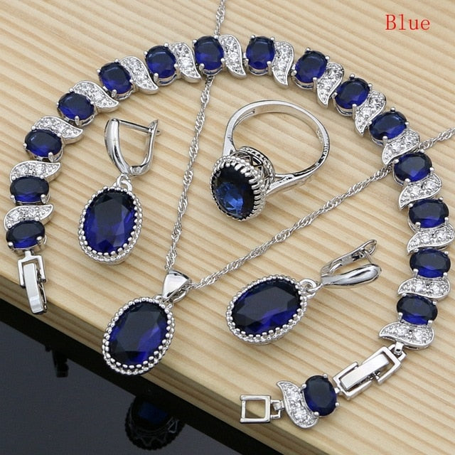 Silver 925 Bridal Jewelry Champagne Zircon Jewelry Sets For Women Earrings/Pendant/Necklace/Rings/Bracelet