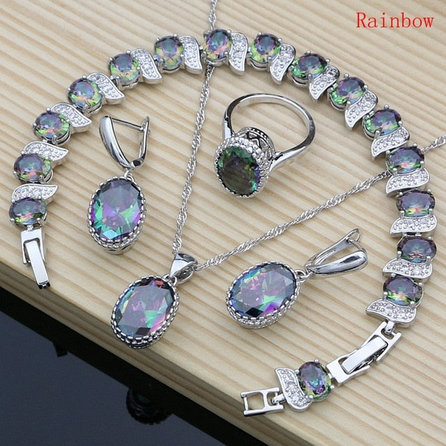 Silver 925 Bridal Jewelry Champagne Zircon Jewelry Sets For Women Earrings/Pendant/Necklace/Rings/Bracelet