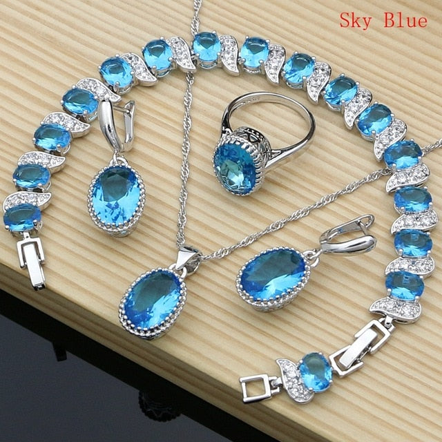 Silver 925 Bridal Jewelry Champagne Zircon Jewelry Sets For Women Earrings/Pendant/Necklace/Rings/Bracelet