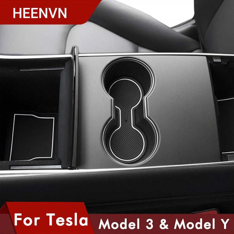 Heenvn 7Pcs/Set For Tesla Model 3 Accessories Gate Slot Pad Door Groove Mat Center Console Cup Holder Model3 Model Y Car Three