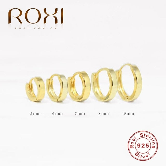 ROXI Minimalism Pendientes Round Glossy Hoop Earrings for Women Cartilage Kolczyki 925 Sterling Silver Fine Jewelry 5/6/7/8/9mm