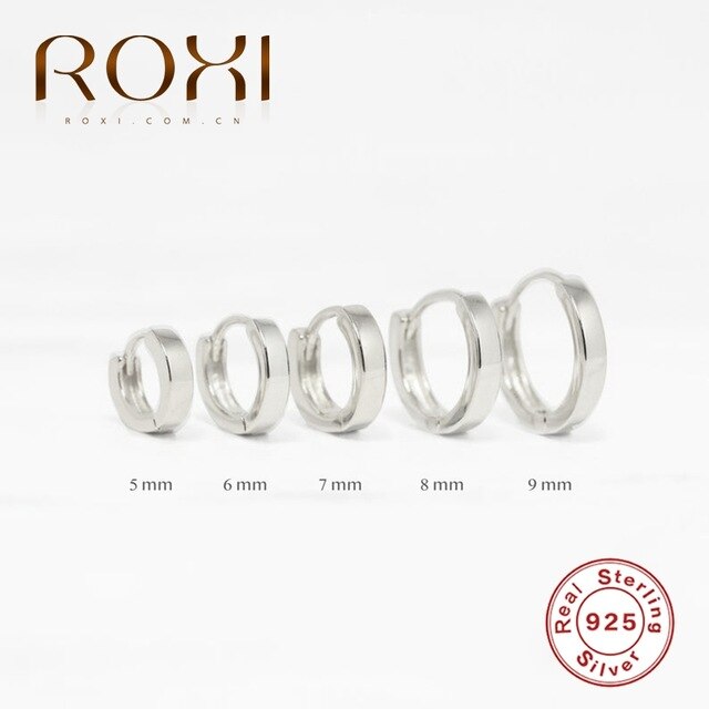 ROXI Minimalism Pendientes Round Glossy Hoop Earrings for Women Cartilage Kolczyki 925 Sterling Silver Fine Jewelry 5/6/7/8/9mm
