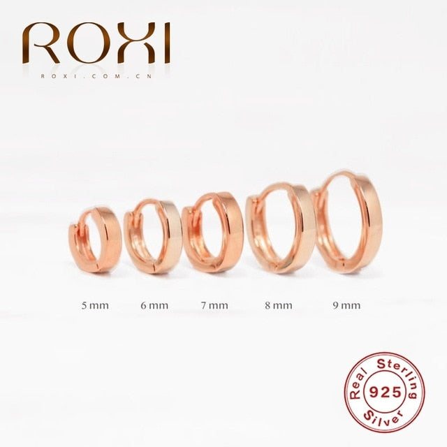ROXI Minimalism Pendientes Round Glossy Hoop Earrings for Women Cartilage Kolczyki 925 Sterling Silver Fine Jewelry 5/6/7/8/9mm