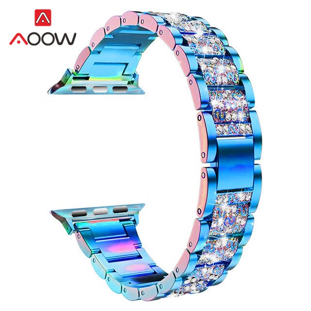 Stainless Steel Strap for Apple Watch 4 5 38mm 42mm 40mm 44mm Rose Pink Diamond Jewelry Women Metal Bracelet Band for iwatch 123